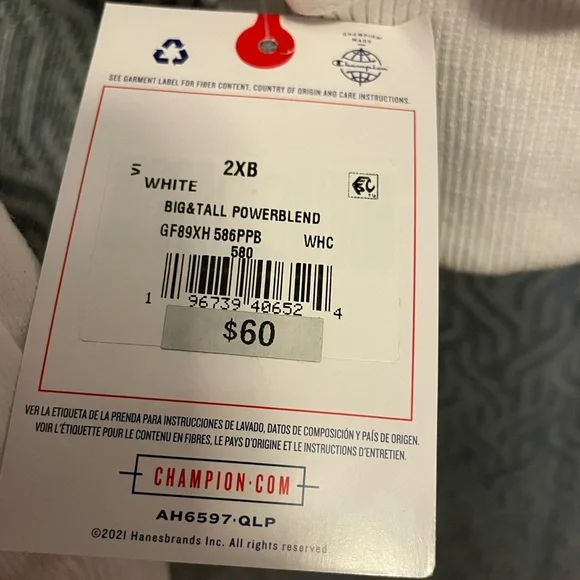 NWT Champion Powerblend Fleece Mens Long Sleeve Hoodie Big and Tall. 2XB. White - Picture 6 of 15